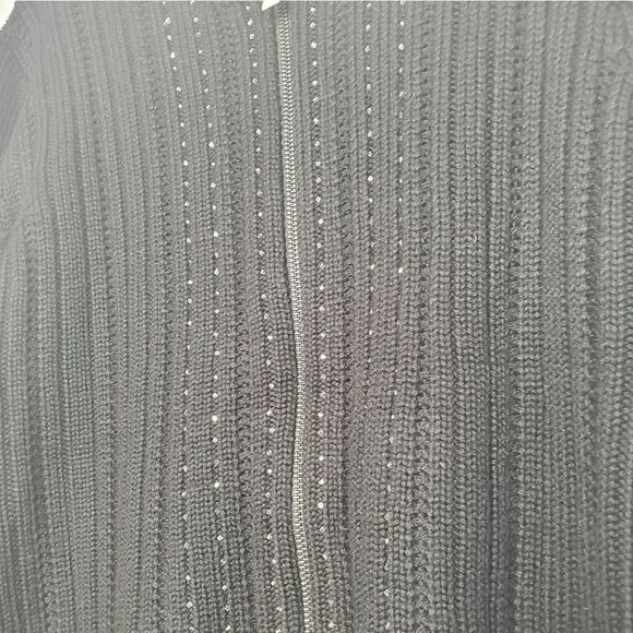 Carve Designs Black Wool Zip Up Cardigan Sweater Beaded Embellished - Picture 5 of 10